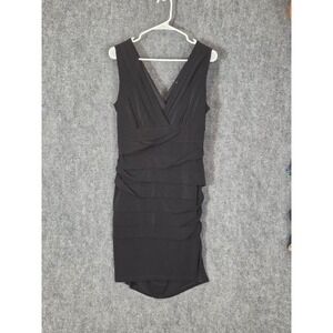 VTG Carole Little Black V Neck Sleeveless Tiered Ruffle Sheath Dress Women Sz 14